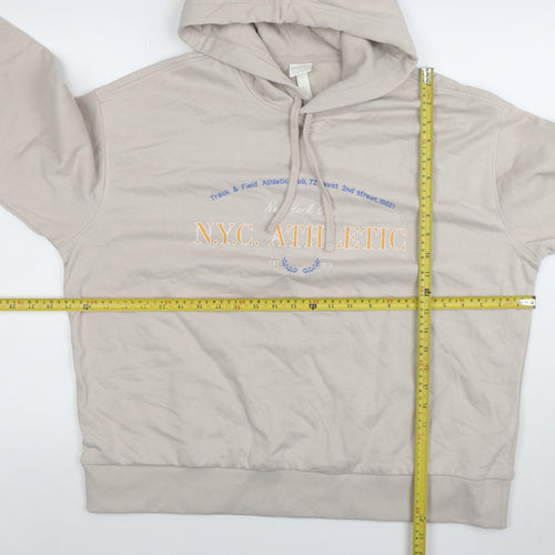 H&M Womens Beige Hoodie NYC Athletic Print Size 12 Cotton Blend