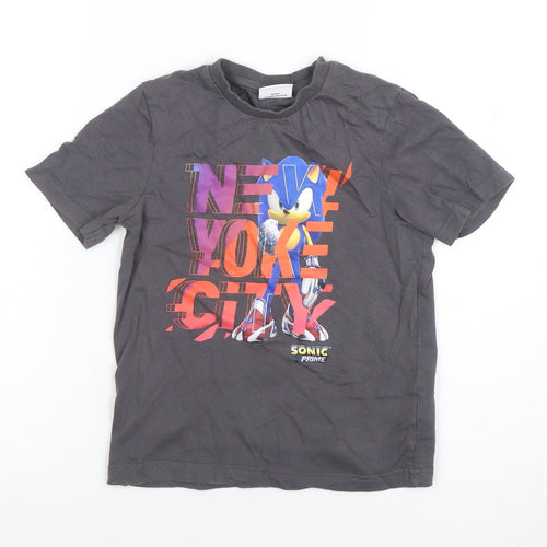 Sonic Prime Boys Grey 7-8 Years Graphic T-Shirt Short Sleeve Cotton Top