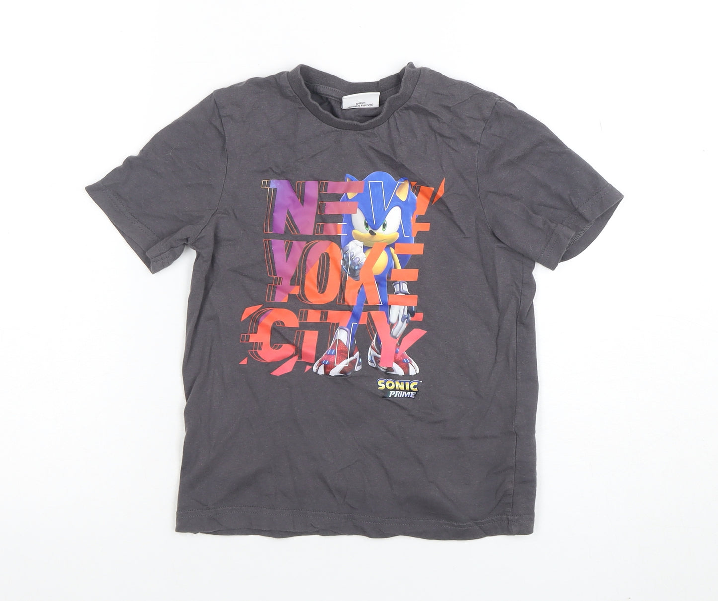 Sonic Prime Boys Grey 7-8 Years Graphic T-Shirt Short Sleeve Cotton Top