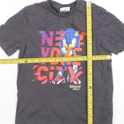 Sonic Prime Boys Grey 7-8 Years Graphic T-Shirt Short Sleeve Cotton Top