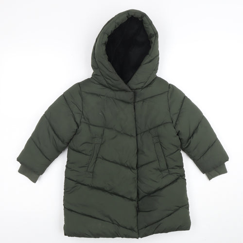 Next Girls Green Hooded Puffer Coat 3 Years Mid-Length Winter Jacket