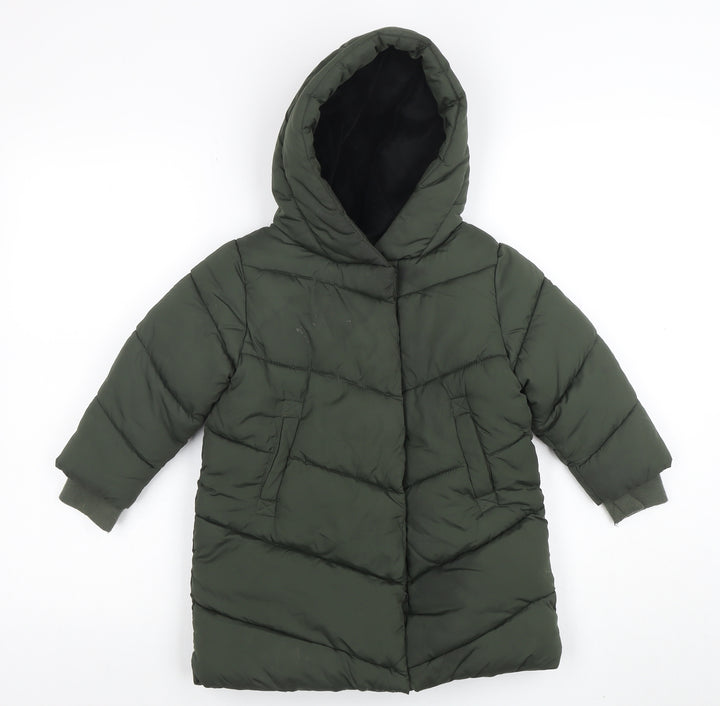 Next Girls Green Hooded Puffer Coat 3 Years Mid-Length Winter Jacket