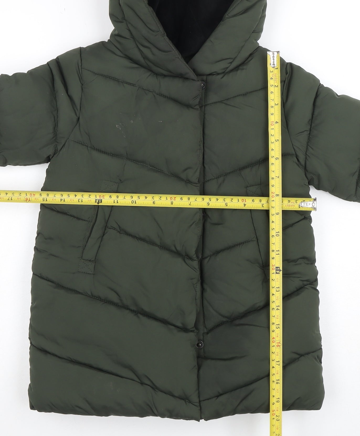 Next Girls Green Hooded Puffer Coat 3 Years Mid-Length Winter Jacket