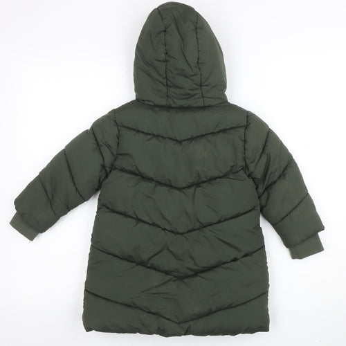Next Girls Green Hooded Puffer Coat 3 Years Mid-Length Winter Jacket