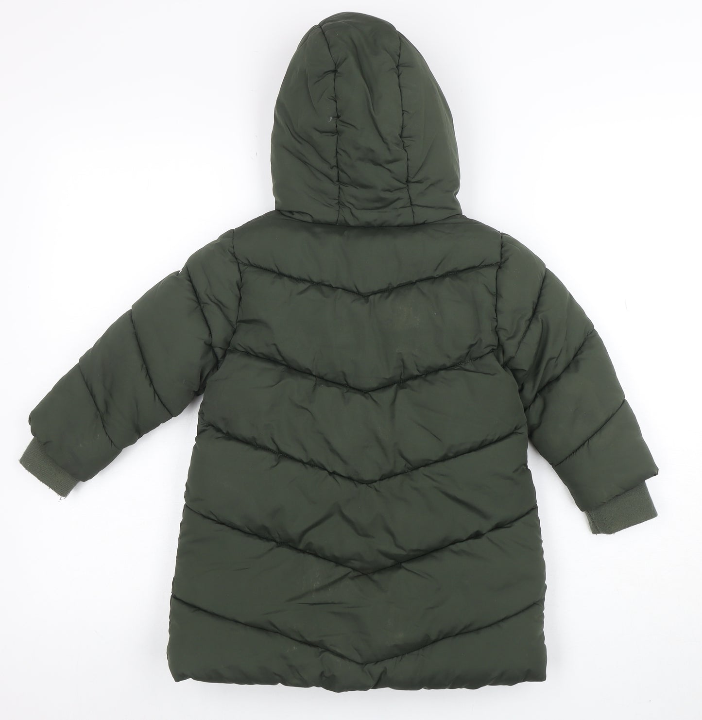 Next Girls Green Hooded Puffer Coat 3 Years Mid-Length Winter Jacket