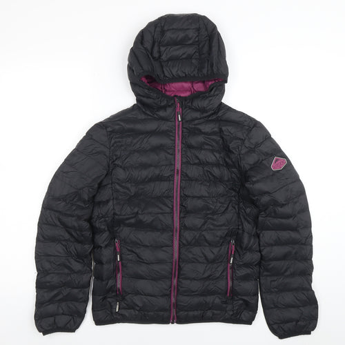 Surfanic Girls Black Hooded Puffer Jacket 14 Years Down Insulated Outerwear
