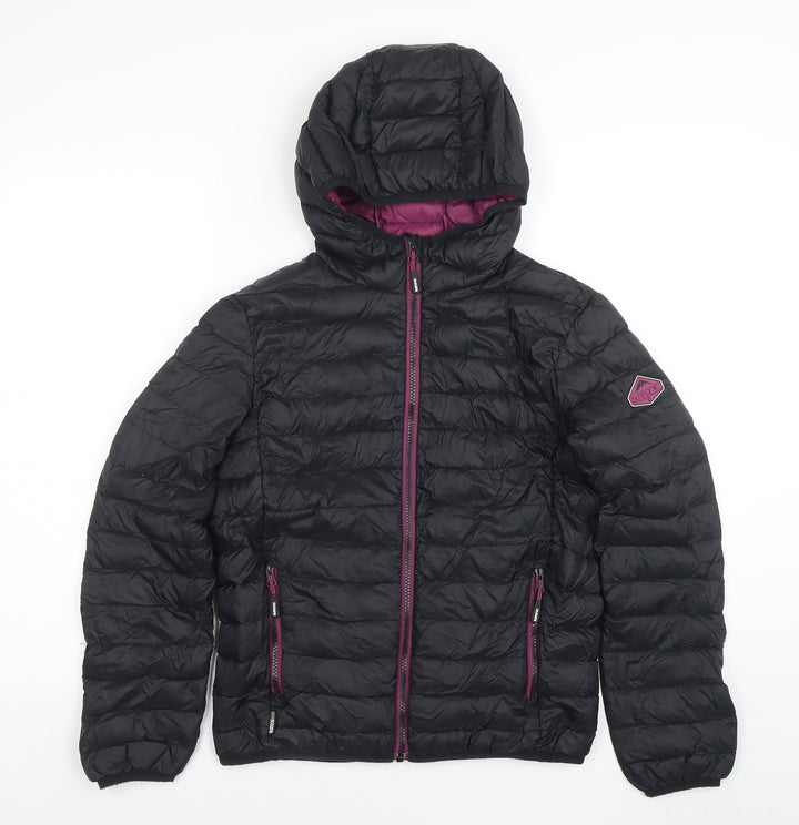 Surfanic Girls Black Hooded Puffer Jacket 14 Years Down Insulated Outerwear