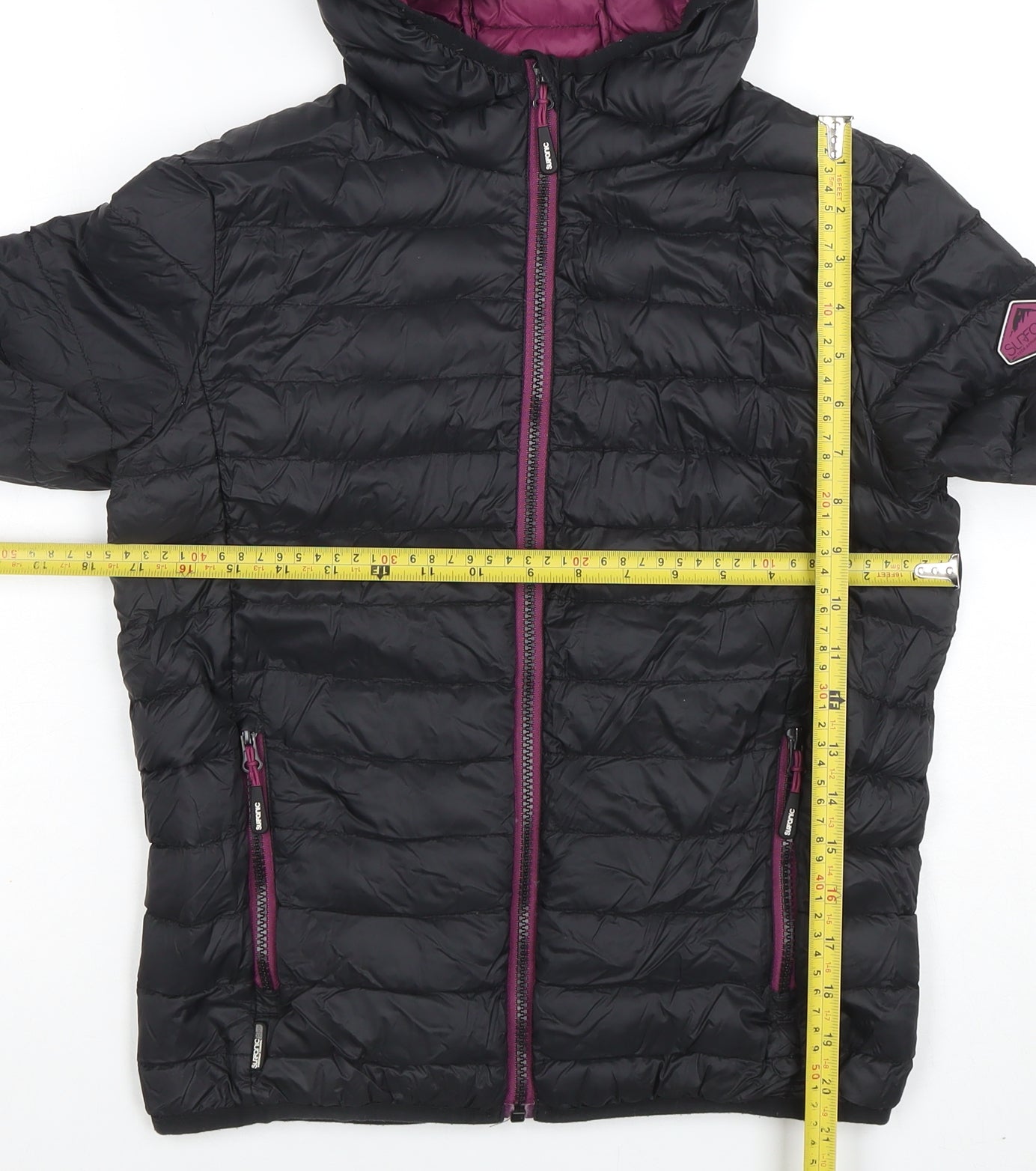 Surfanic Girls Black Hooded Puffer Jacket 14 Years Down Insulated Outerwear