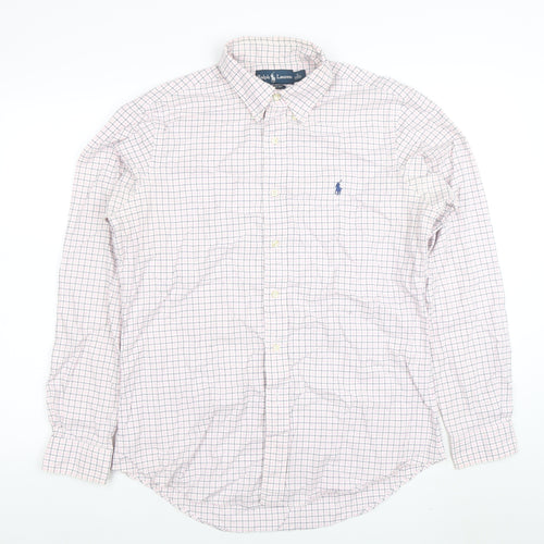 Ralph Lauren Men's White Checked Button-Down Cotton Shirt Size 16