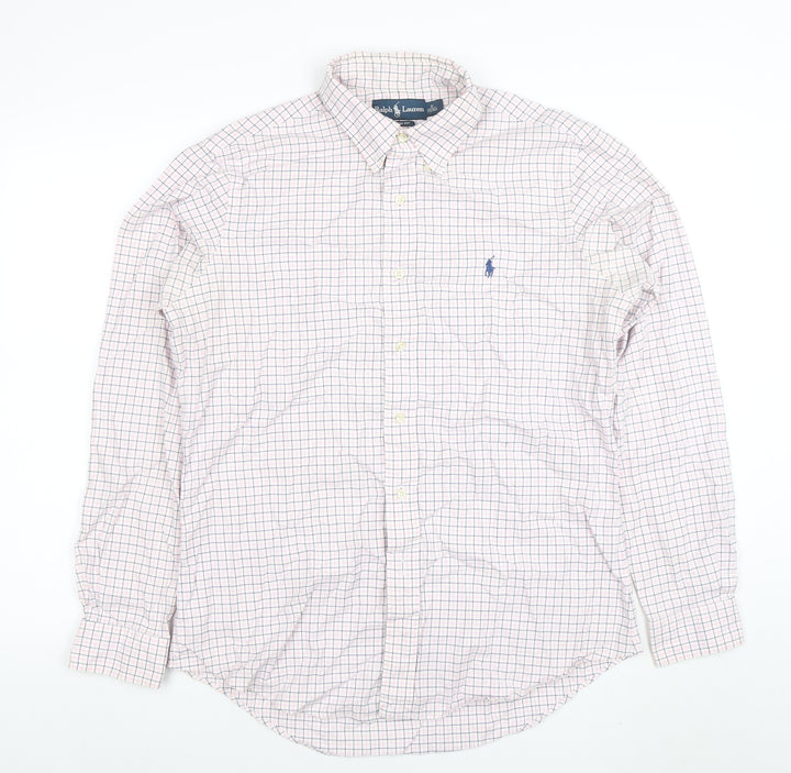 Ralph Lauren Men's White Checked Button-Down Cotton Shirt Size 16
