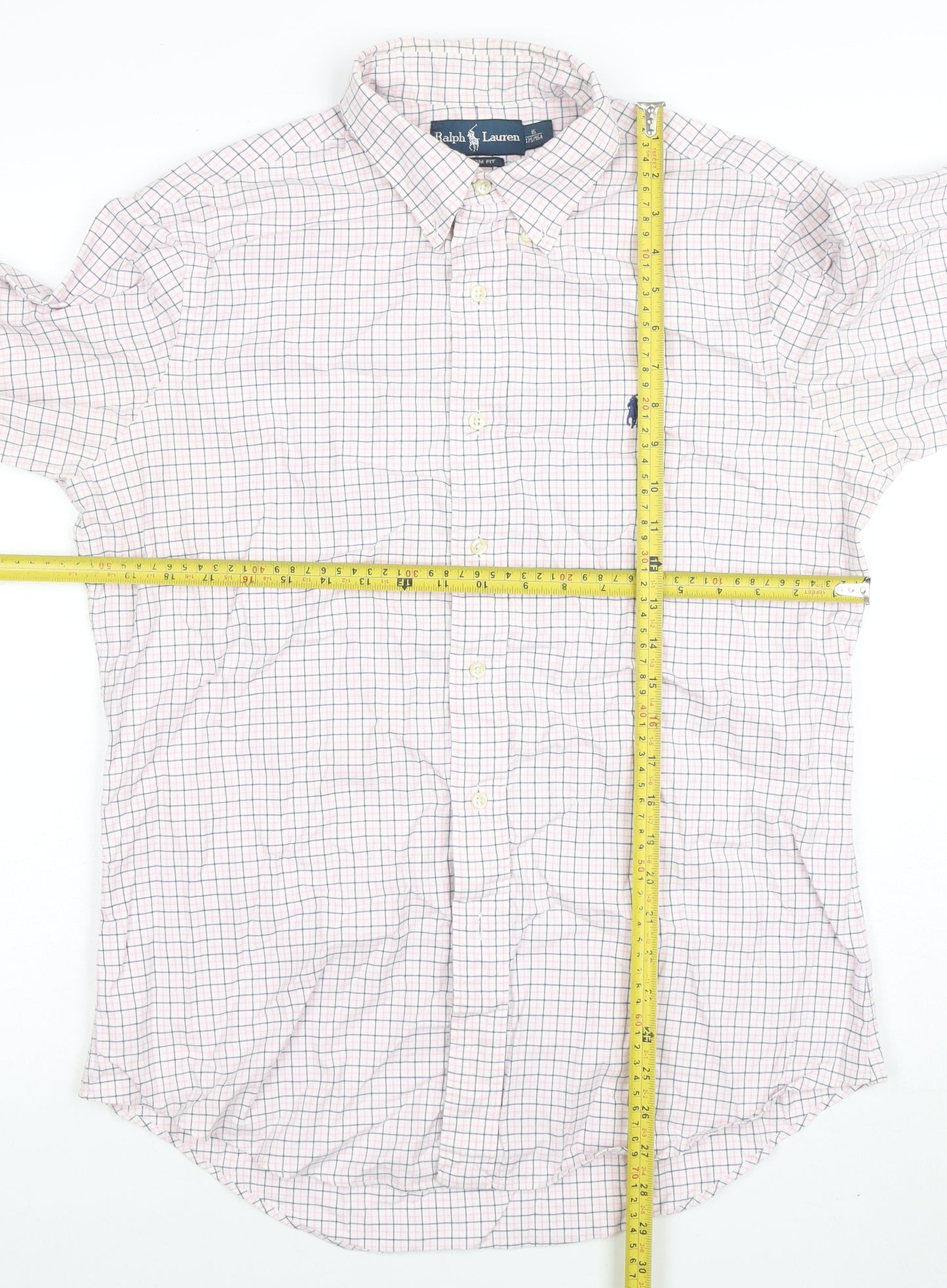Ralph Lauren Men's White Checked Button-Down Cotton Shirt Size 16