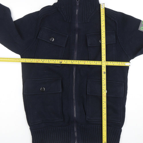 GoGoGo Men Blue Full Zip High Neck Cotton Jumper M