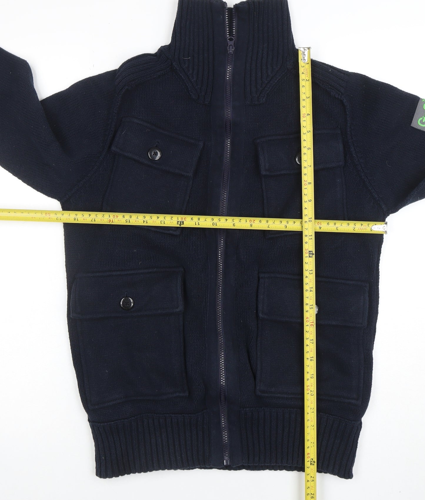 GoGoGo Men Blue Full Zip High Neck Cotton Jumper M