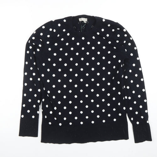 Hobbs Women’s Black Polka Dot Knit Long Sleeve Top Size S