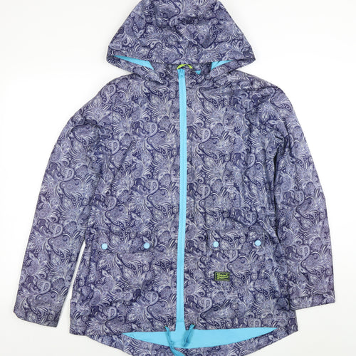 Diesel Women Blue Paisley Hooded Rain Jacket Size M