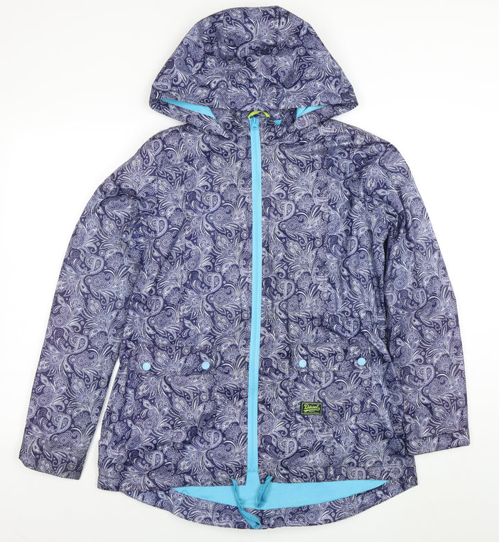 Diesel Women Blue Paisley Hooded Rain Jacket Size M