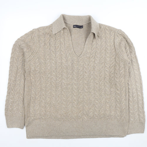 Marks and Spencer Women’s Beige Wool Blend Cable Knit V-Neck Jumper M