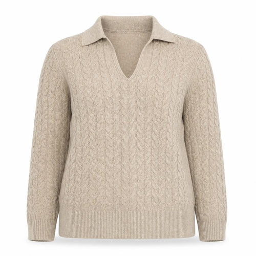 Marks and Spencer Women’s Beige Wool Blend Cable Knit V-Neck Jumper M