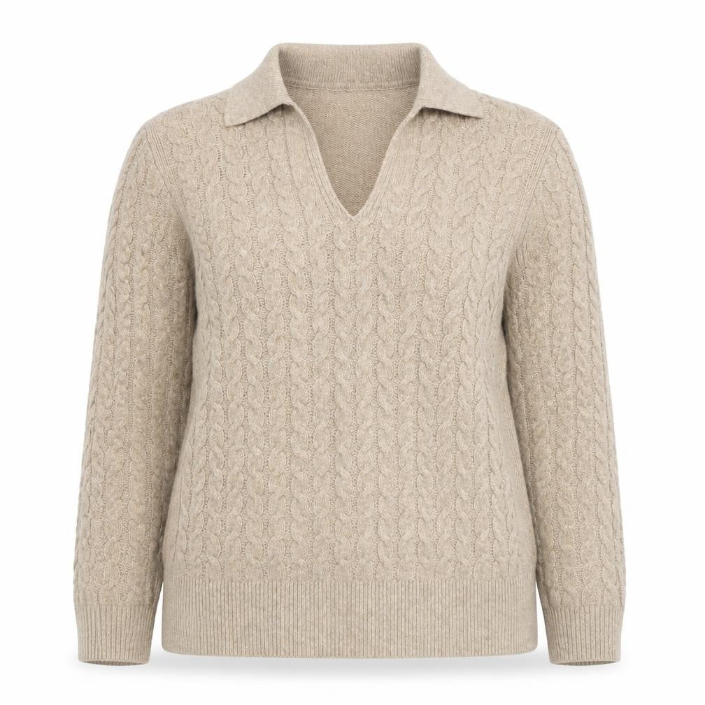 Marks and Spencer Women’s Beige Wool Blend Cable Knit V-Neck Jumper M