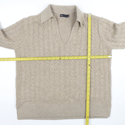 Marks and Spencer Women’s Beige Wool Blend Cable Knit V-Neck Jumper M