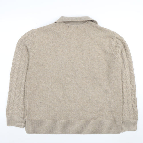 Marks and Spencer Women’s Beige Wool Blend Cable Knit V-Neck Jumper M