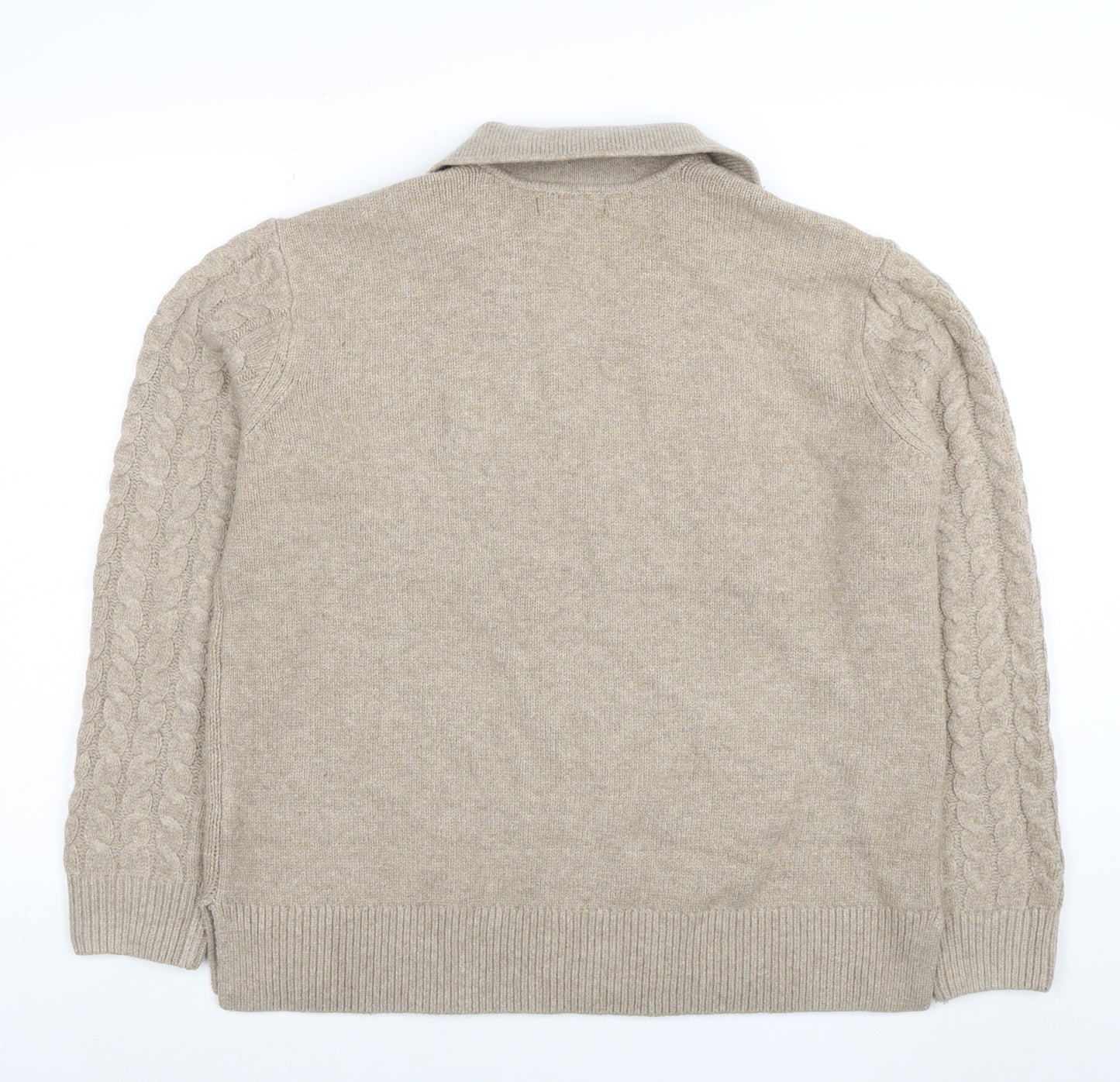 Marks and Spencer Women’s Beige Wool Blend Cable Knit V-Neck Jumper M
