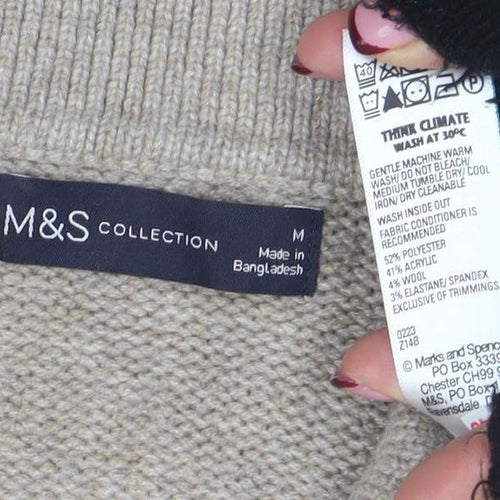 Marks and Spencer Women’s Beige Wool Blend Cable Knit V-Neck Jumper M