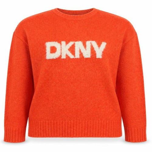 DKNY Jeans Womens Orange Crew Neck Logo Knit Jumper Size M