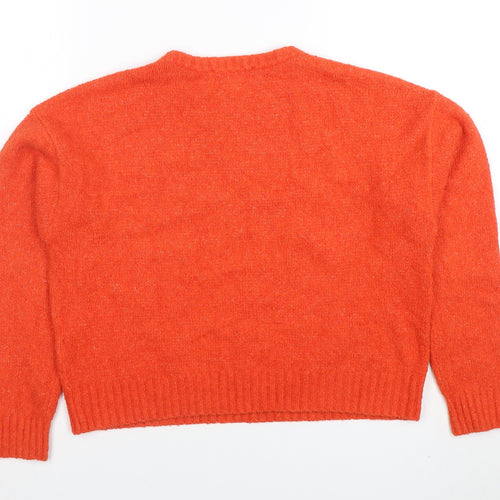 DKNY Jeans Womens Orange Crew Neck Logo Knit Jumper Size M