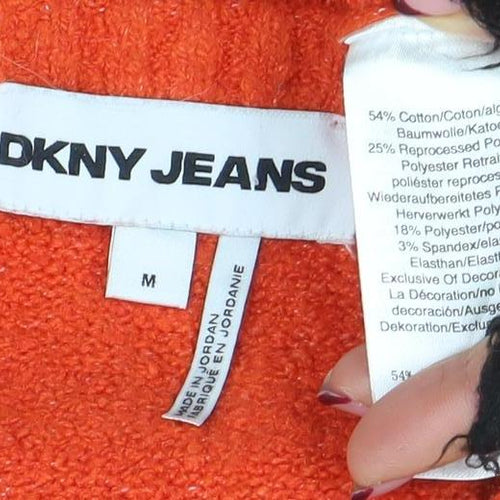 DKNY Jeans Womens Orange Crew Neck Logo Knit Jumper Size M