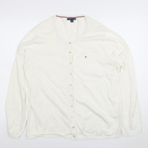 Tommy Hilfiger Womens White Cotton Cardigan 2XL Scoop Neck Knit