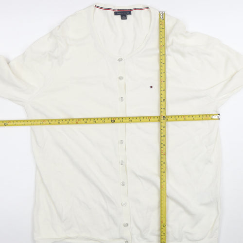 Tommy Hilfiger Womens White Cotton Cardigan 2XL Scoop Neck Knit