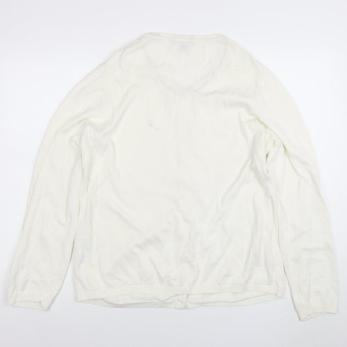 Tommy Hilfiger Womens White Cotton Cardigan 2XL Scoop Neck Knit
