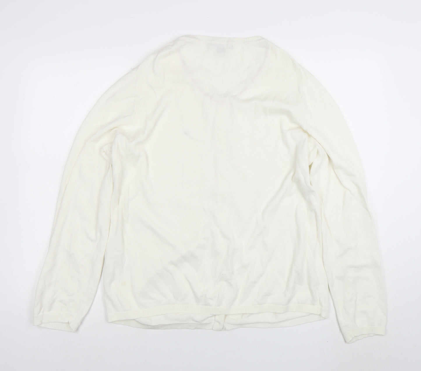 Tommy Hilfiger Womens White Cotton Cardigan 2XL Scoop Neck Knit