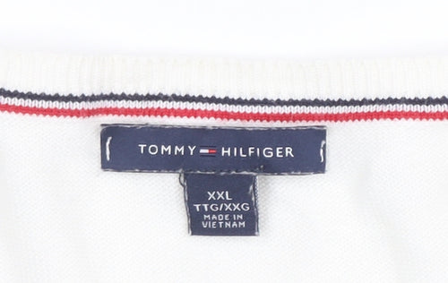 Tommy Hilfiger Womens White Cotton Cardigan 2XL Scoop Neck Knit