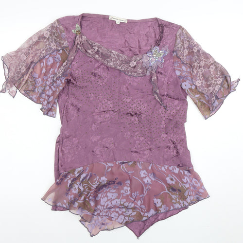 Spencer Alexis Womens Purple Floral Lace Bohemian Tunic Blouse Size 10