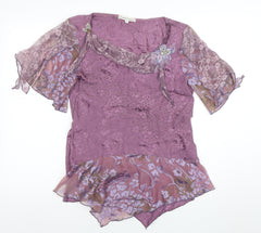 Spencer Alexis Womens Purple Floral Lace Bohemian Tunic Blouse Size 10