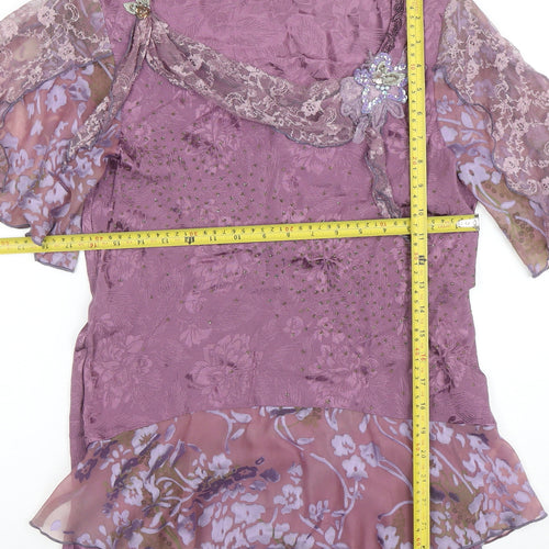 Spencer Alexis Womens Purple Floral Lace Bohemian Tunic Blouse Size 10