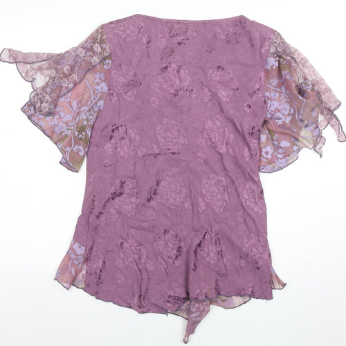 Spencer Alexis Womens Purple Floral Lace Bohemian Tunic Blouse Size 10