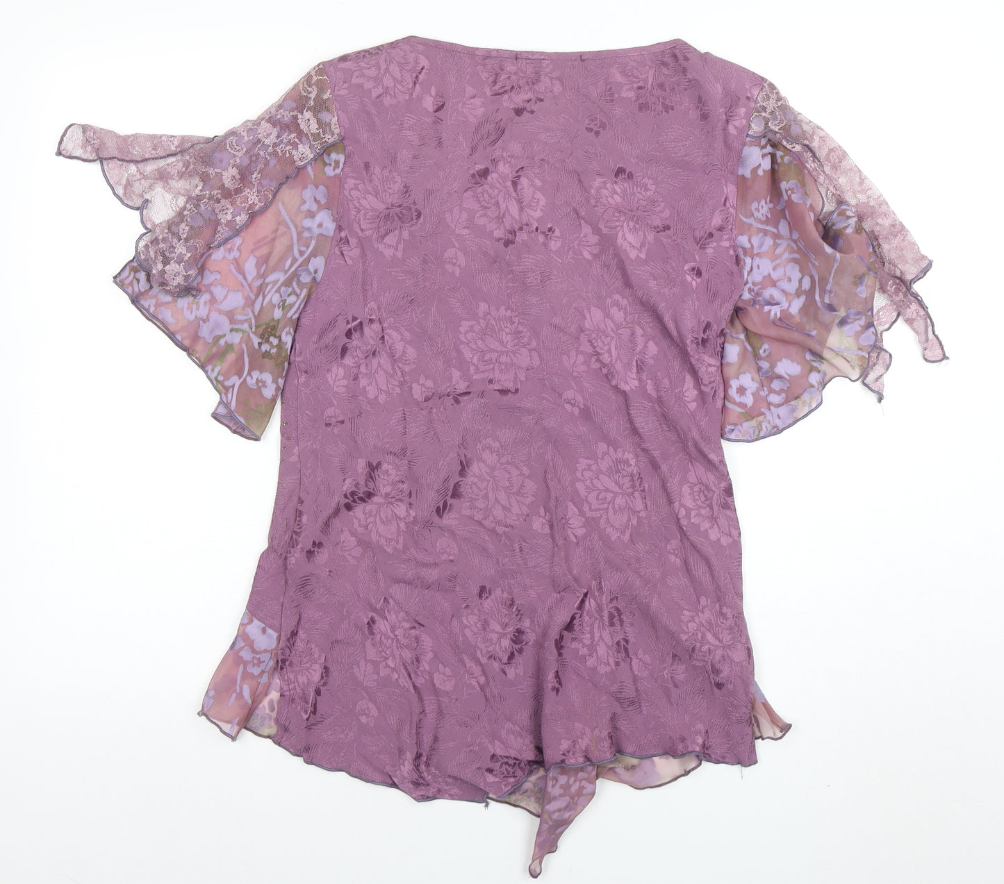 Spencer Alexis Womens Purple Floral Lace Bohemian Tunic Blouse Size 10