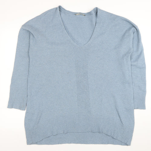 Oasis Women Blue Wool Cashmere V-Neck Pullover Jumper L