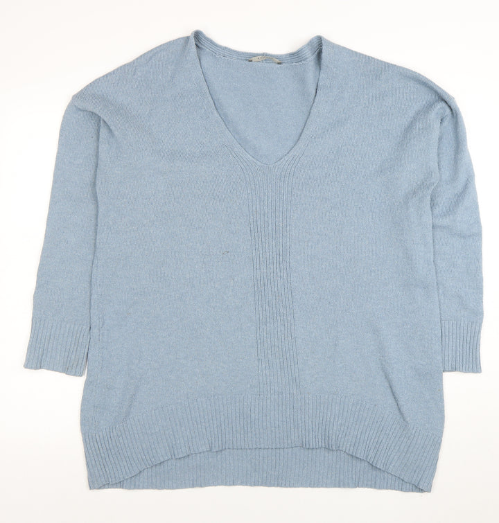 Oasis Women Blue Wool Cashmere V-Neck Pullover Jumper L