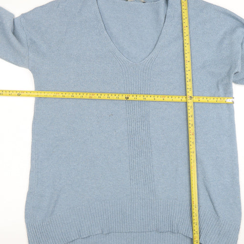 Oasis Women Blue Wool Cashmere V-Neck Pullover Jumper L