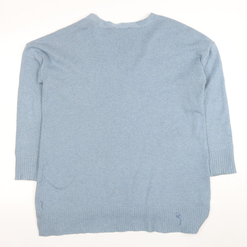 Oasis Women Blue Wool Cashmere V-Neck Pullover Jumper L