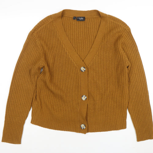 bpc bonprix collection Women's Brown Ribbed V-Neck Button Cardigan Size S