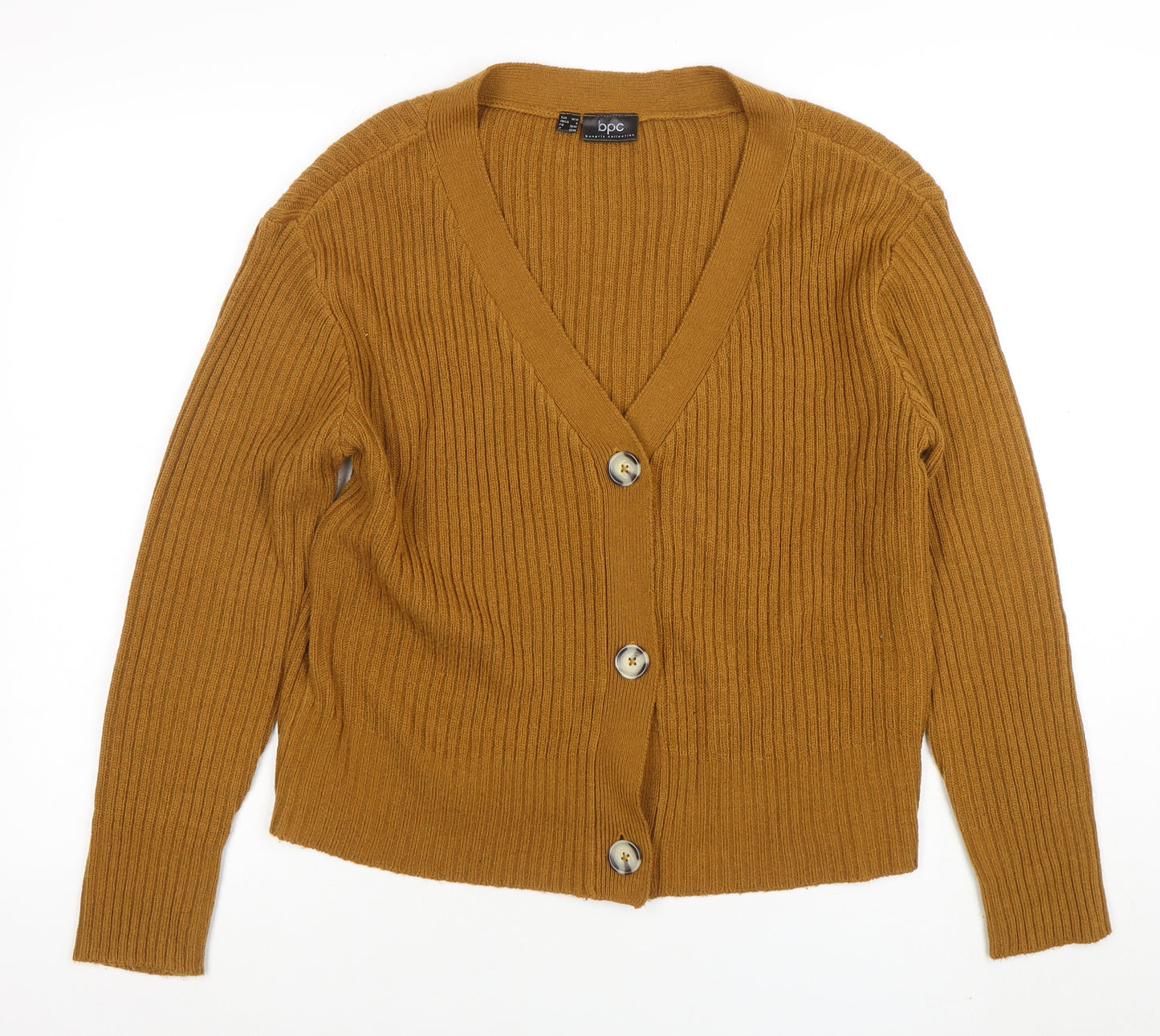 bpc bonprix collection Women's Brown Ribbed V-Neck Button Cardigan Size S