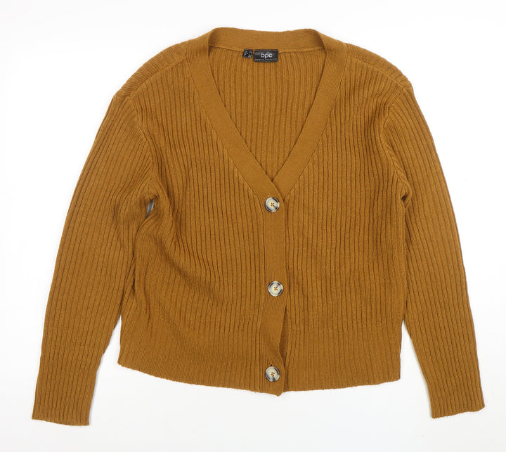 bpc bonprix collection Women's Brown Ribbed V-Neck Button Cardigan Size S