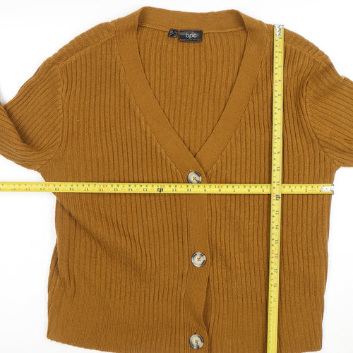 bpc bonprix collection Women's Brown Ribbed V-Neck Button Cardigan Size S