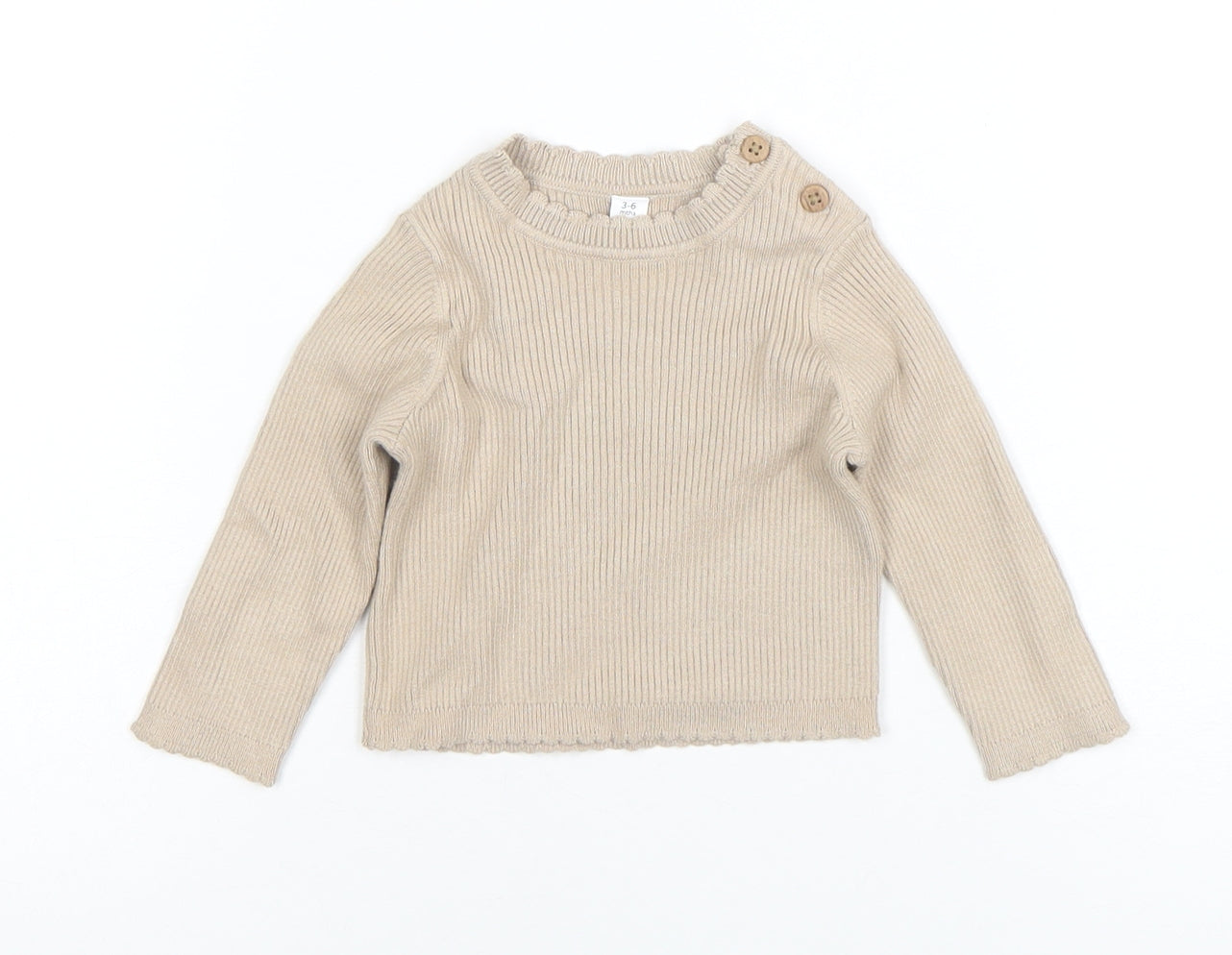 Marks and Spencer Beige Knit Baby Jumper 3-6 Months Unisex Long Sleeve