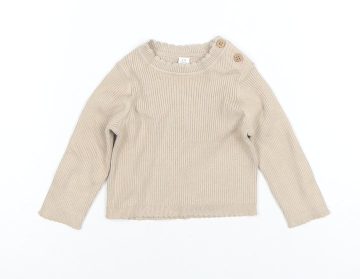 Marks and Spencer Beige Knit Baby Jumper 3-6 Months Unisex Long Sleeve